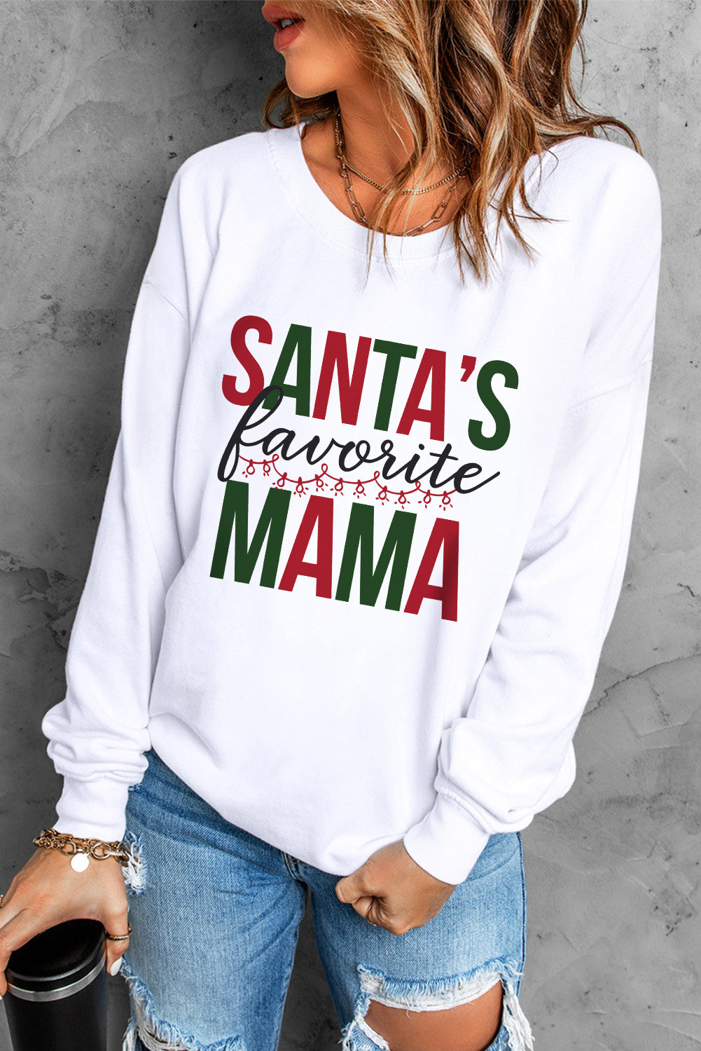 SANTA'S FAVORITE MAMA Graphic Sweatshirt