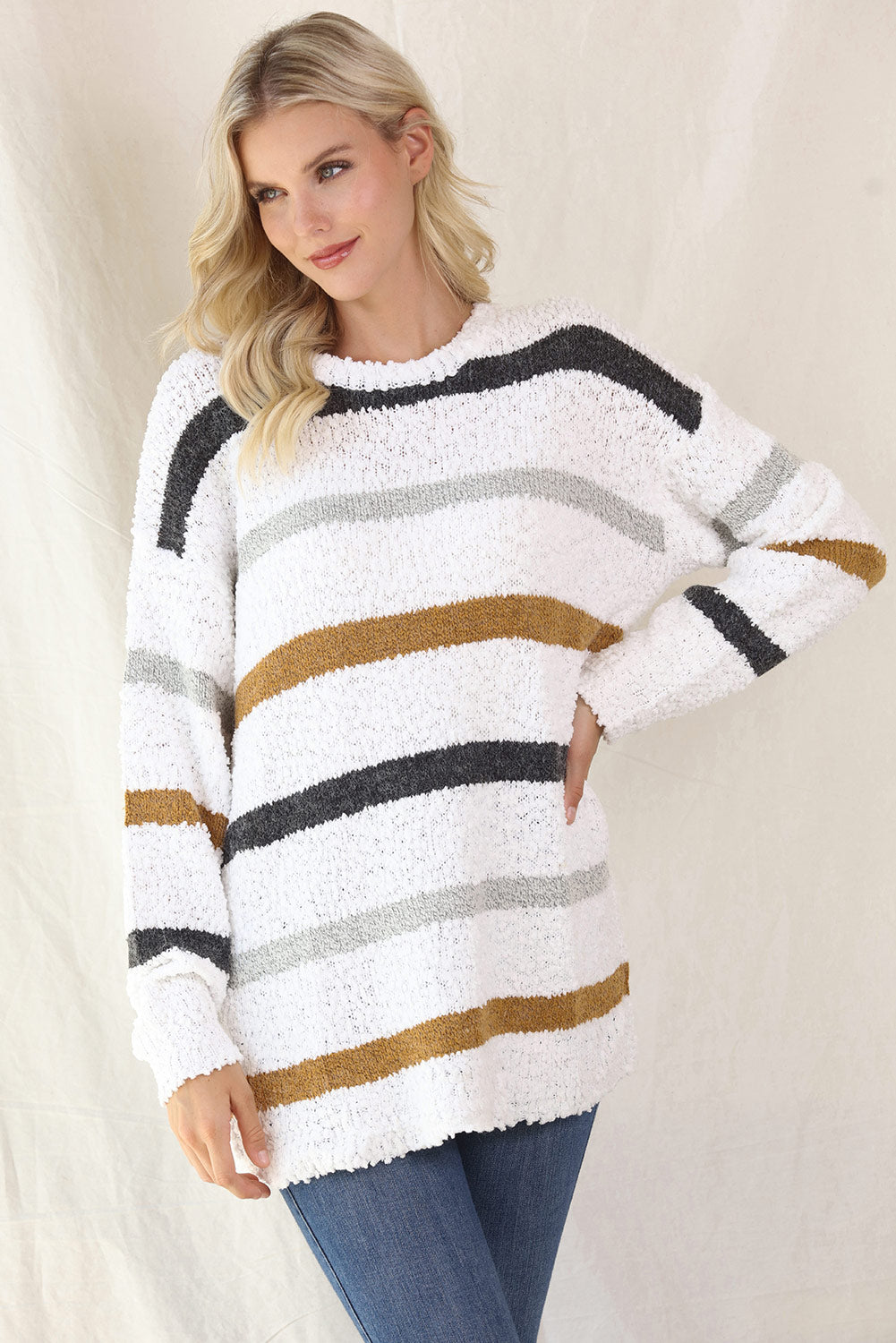 Striped Round Neck Long Sleeve Sweater