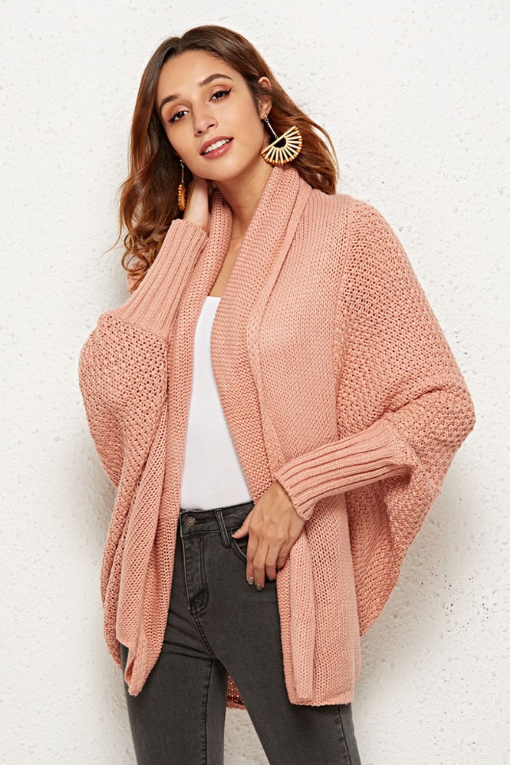 Angel Wings Open Front Dolman Sleeve Longline Cardigan