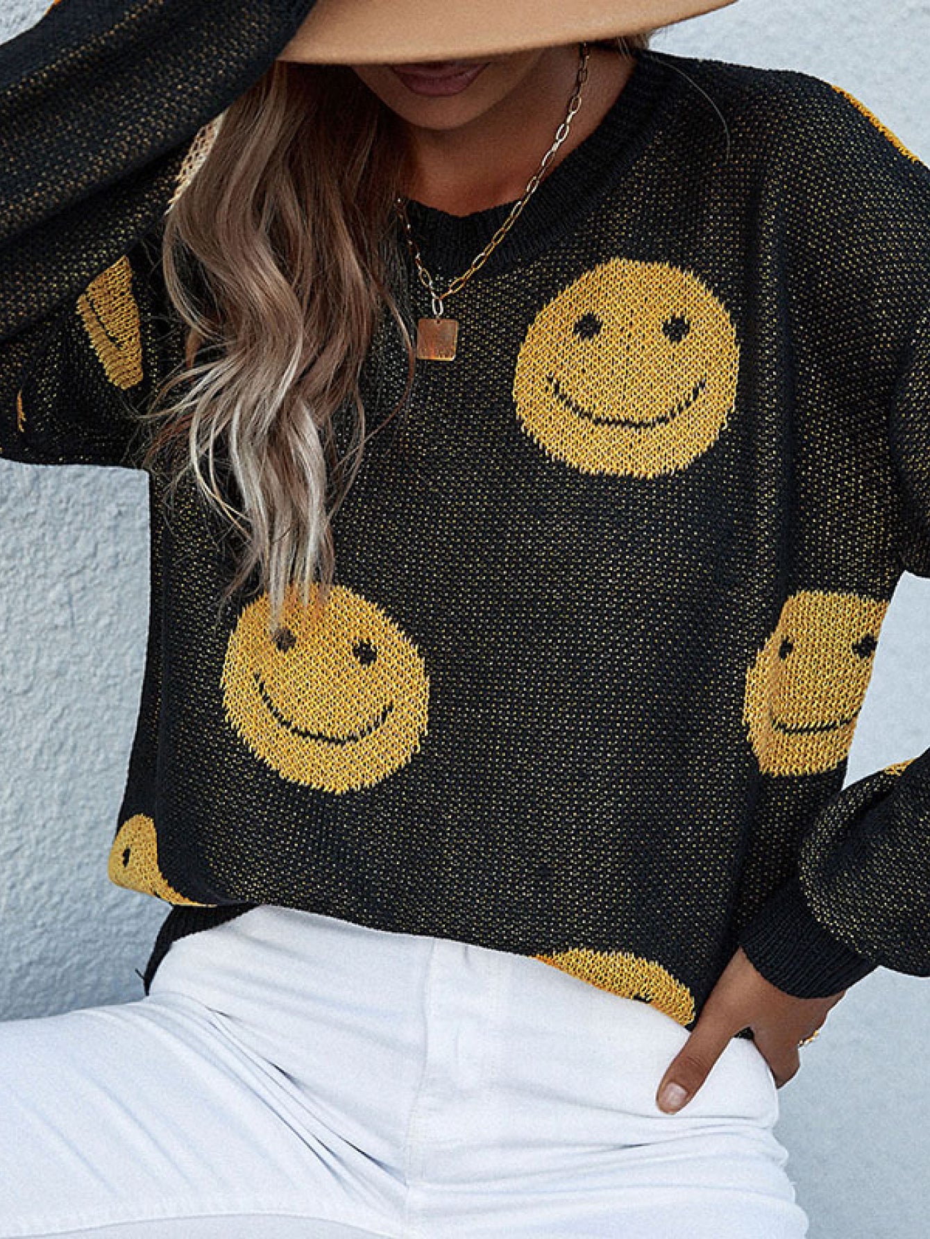 Perfee Smiley Face Sweater