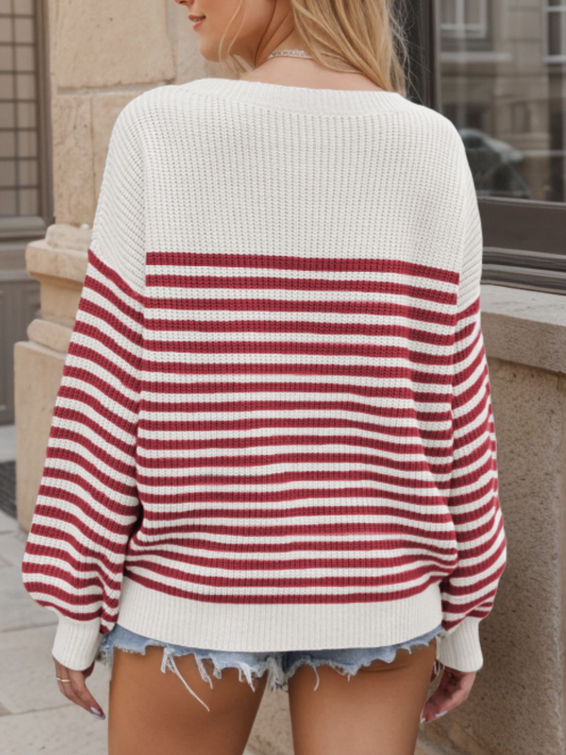 Striped Round Neck Long Sleeve Sweater