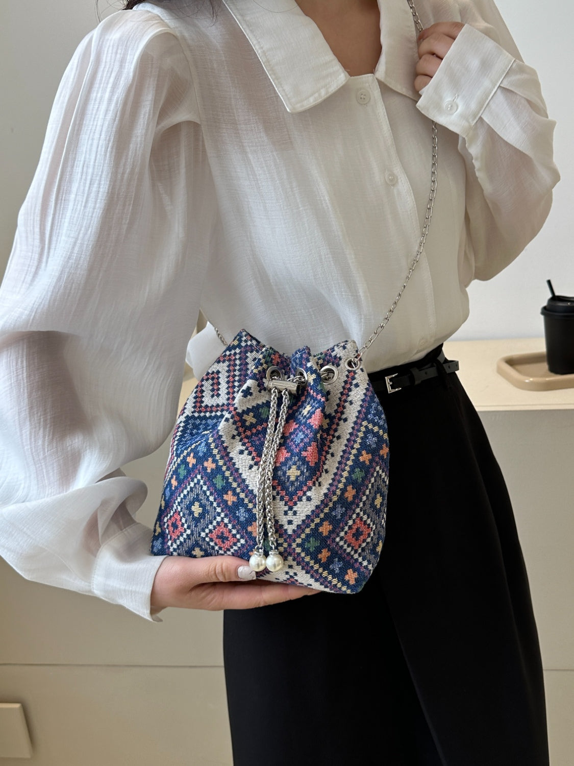 Printed Chain Bucket Bag