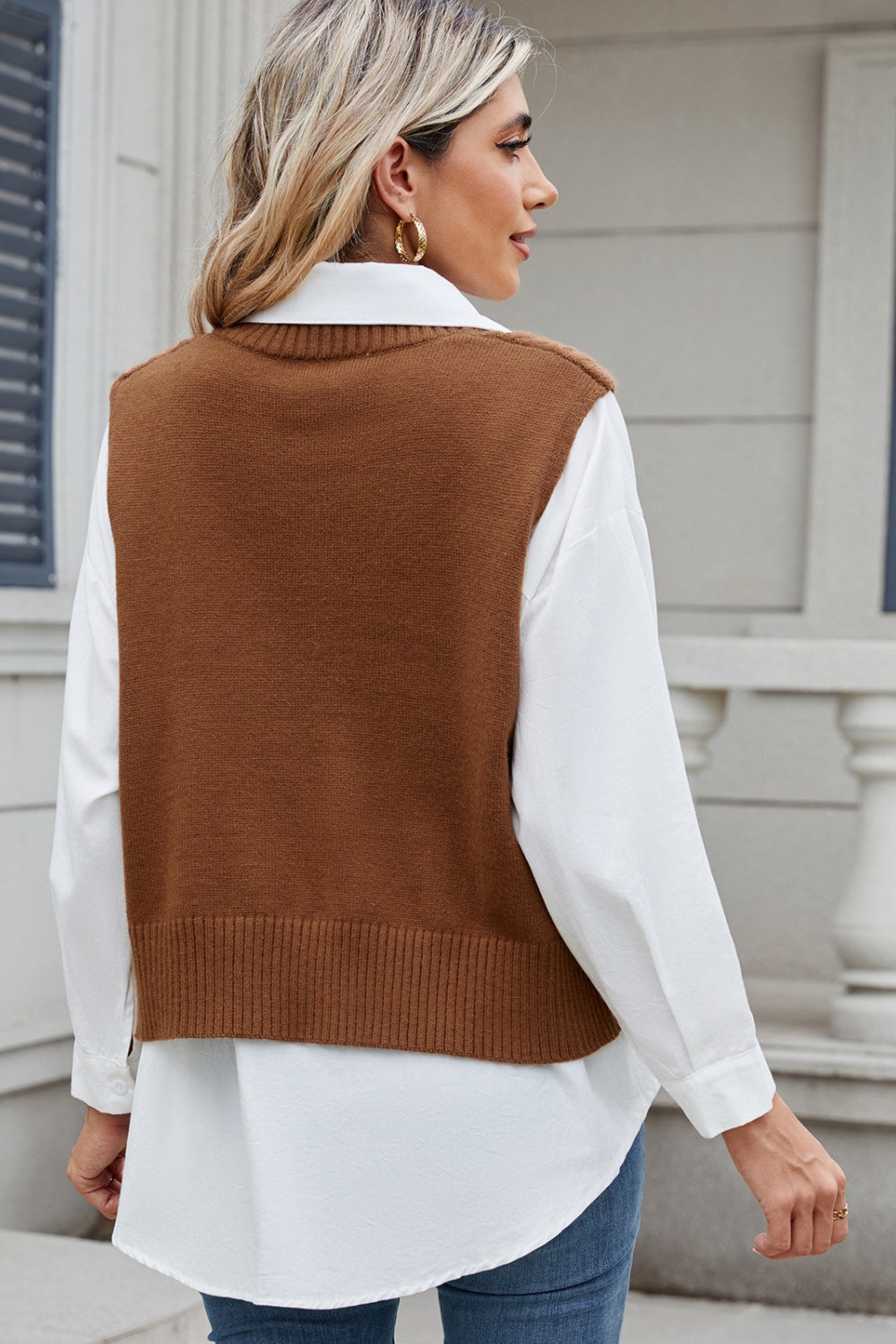 Cable-Knit V-Neck Sweater Vest