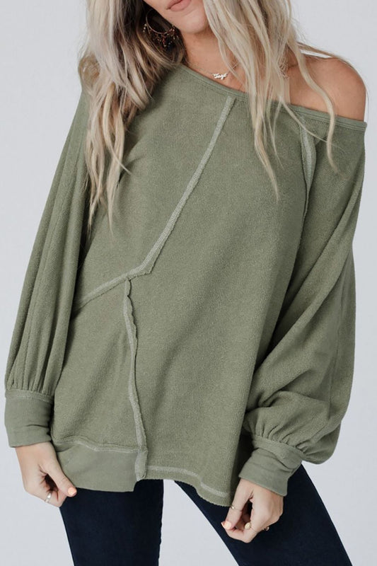 Exposed Seam Single Shoulder Long Sleeve Top