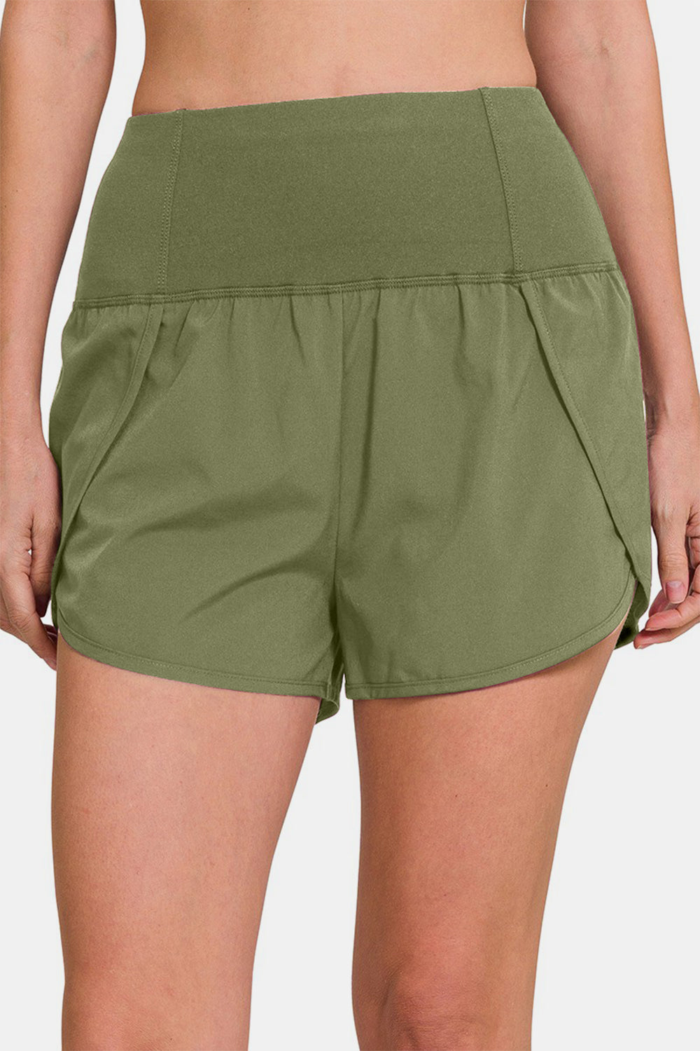 Zenana Aktiv-Shorts mit hoher Taille und Reißverschlusstasche auf der Rückseite