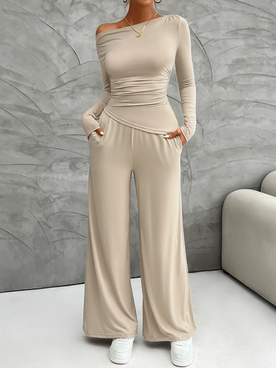 Long Sleeve Top and Wide Leg Pants Set