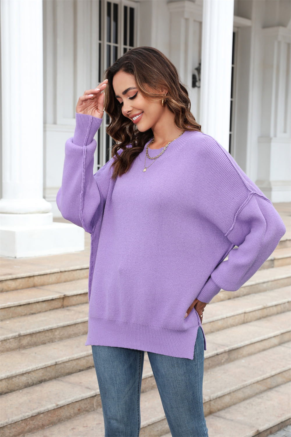 Angel Wings Round Neck Long Sleeve Sweater