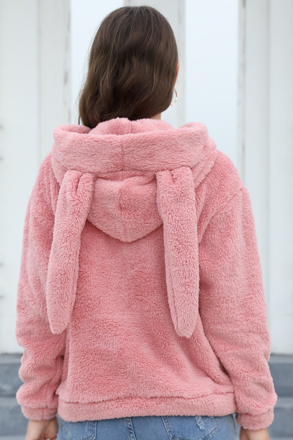 Fuzzy Long Sleeve Hoodie with Ears