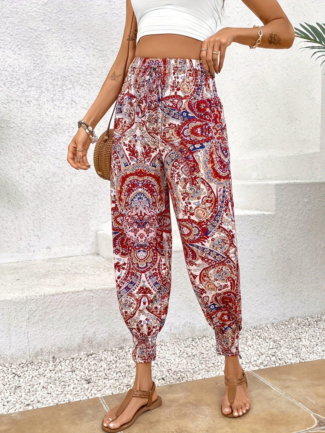 Tied Printed High Waist Pants