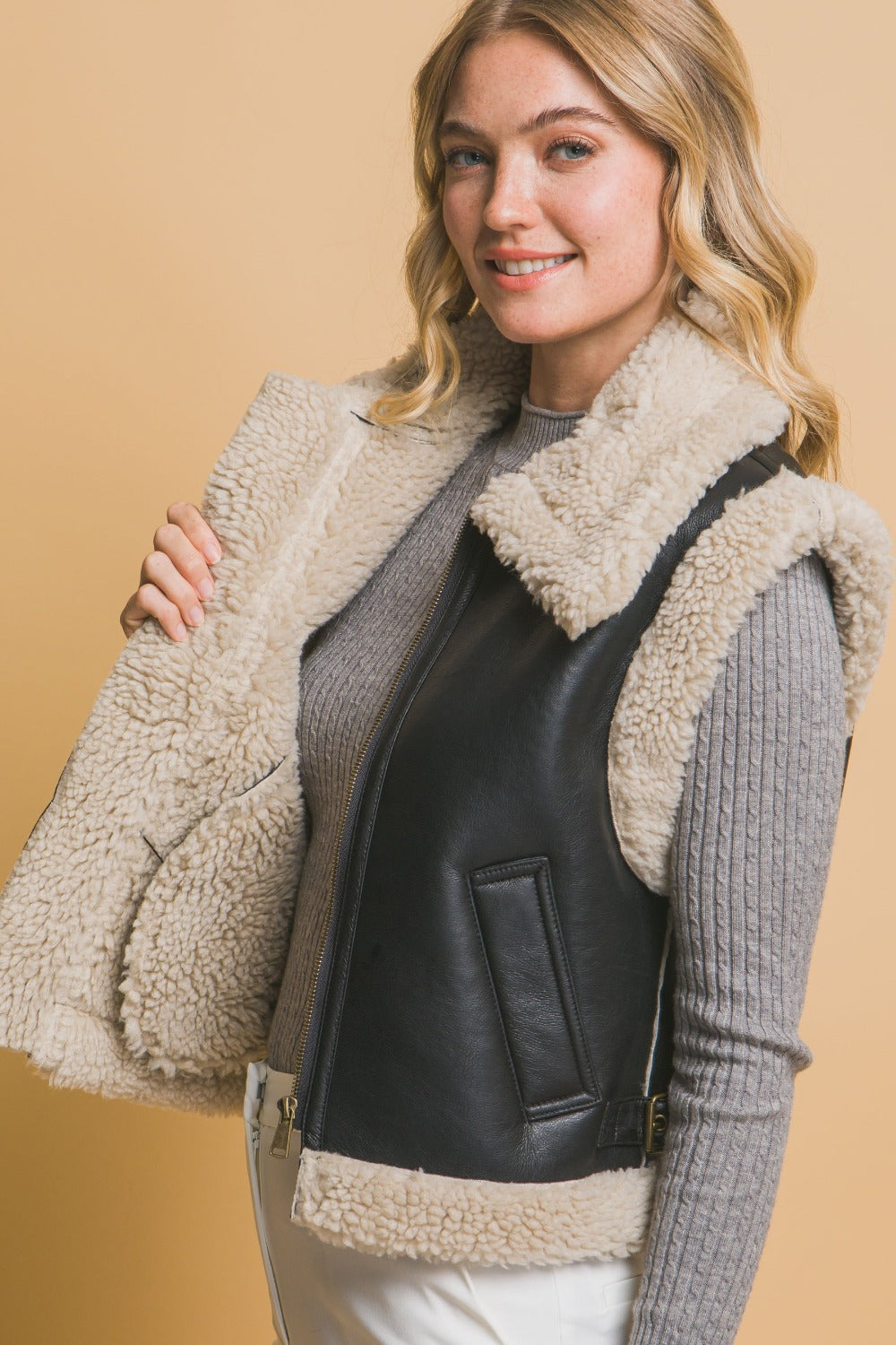 Love Tree Sherpa Zip Up Vest with Pockets