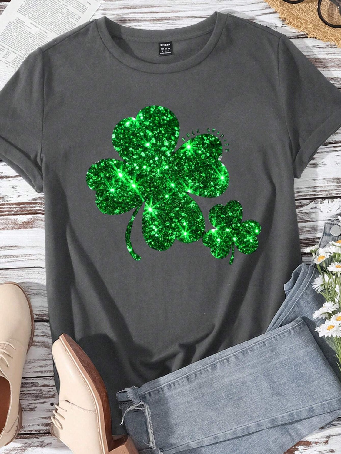 T-Shirt mit Rundhalsausschnitt und kurzen Ärmeln „Lucky Clover“