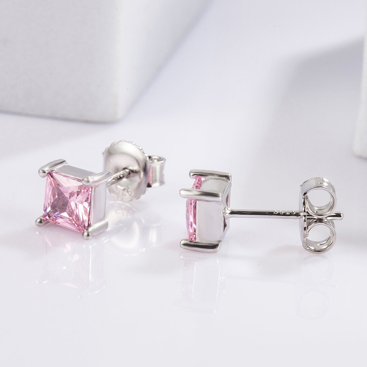 925 Sterling Silver Square Zircon Earrings