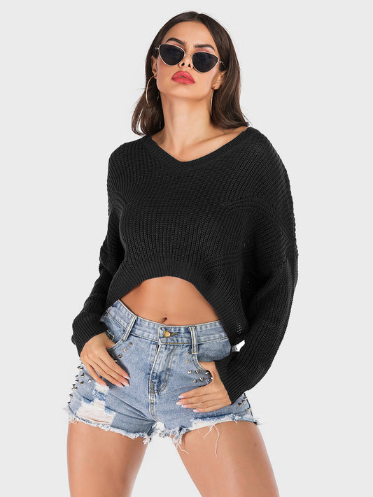 Perfee V-Neck Long Sleeve Sweater