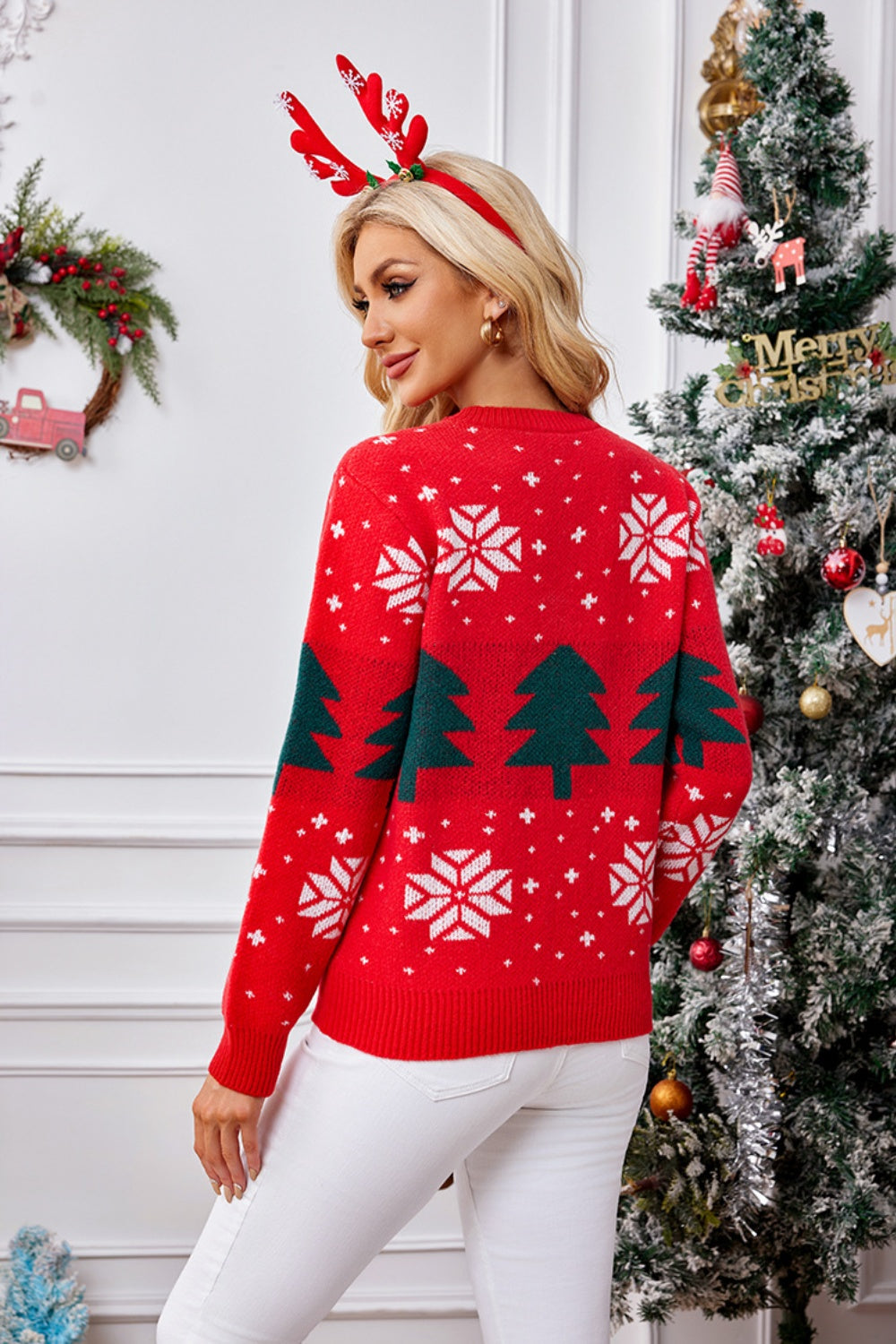 Christmas Tree Round Neck Long Sleeve Sweater