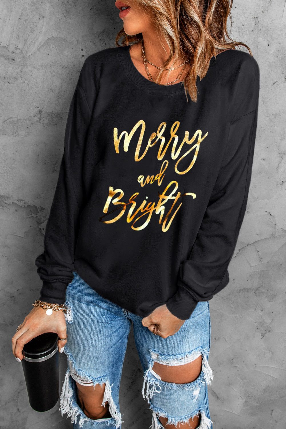 Letter Graphic Round Neck Sweatshirt