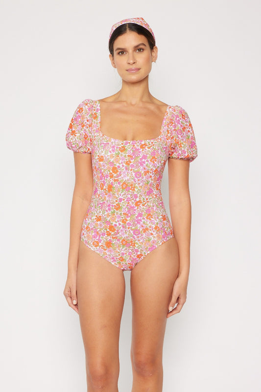 Marina West Swim – Einteiler mit Blumenmuster und Puffärmeln