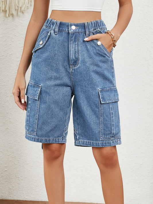 Jeansshorts mit hoher Taille und Taschen