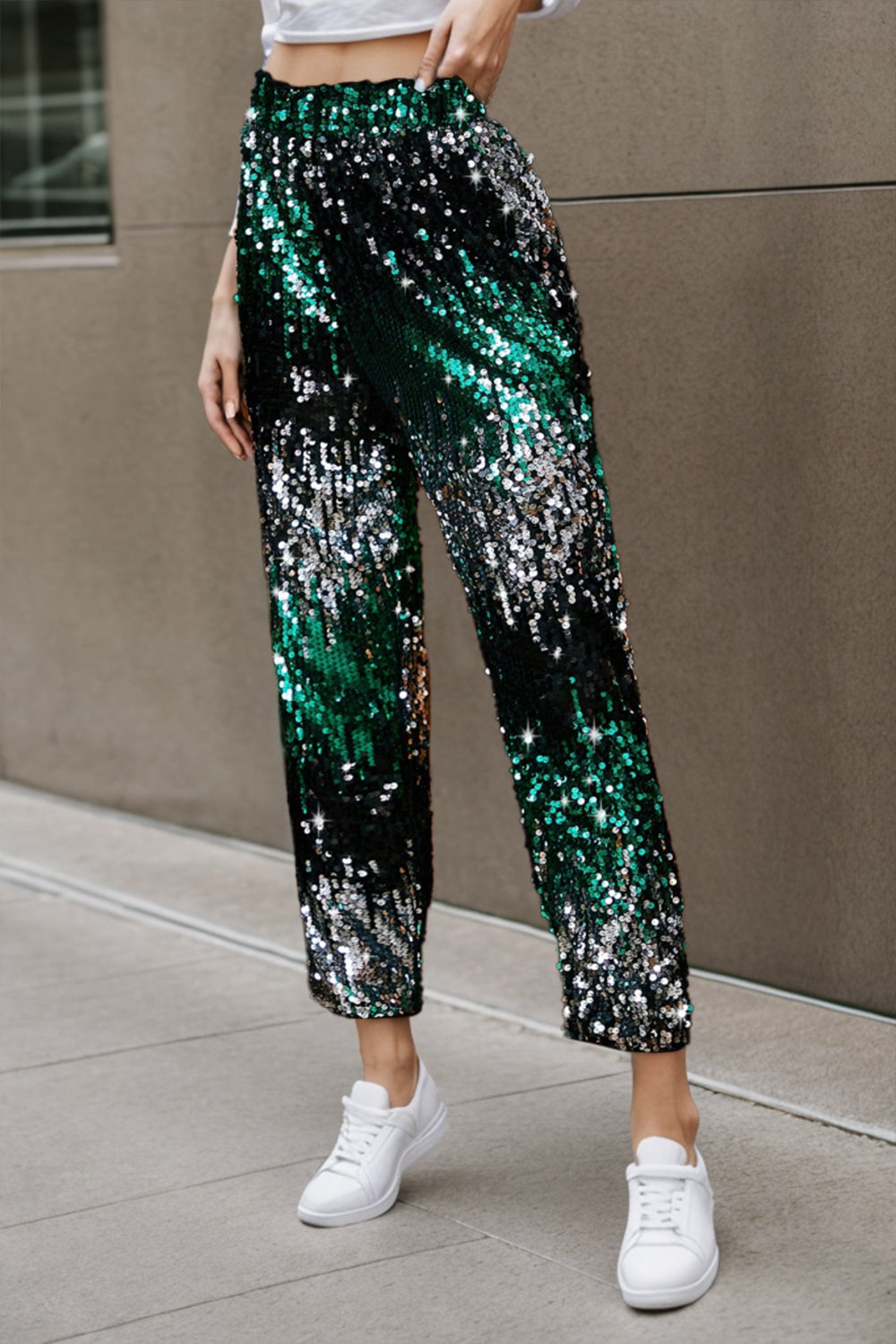 Sequin Contrast High Waist Pants