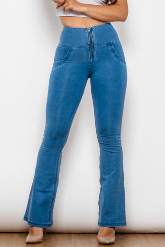 Jeans largos con cinturilla ancha y cremallera