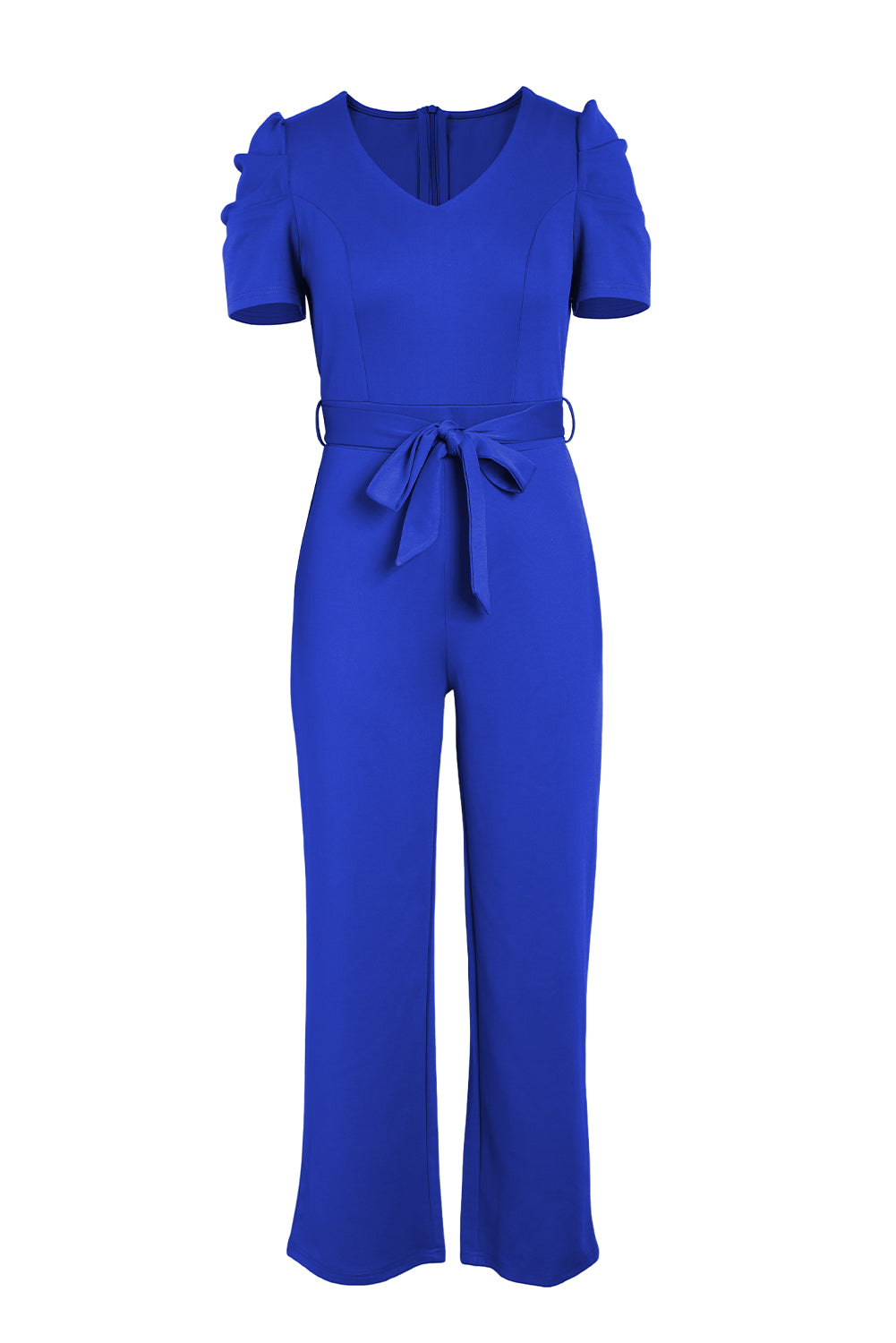 Jumpsuit mit V-Ausschnitt, Puffärmeln und Gürtel