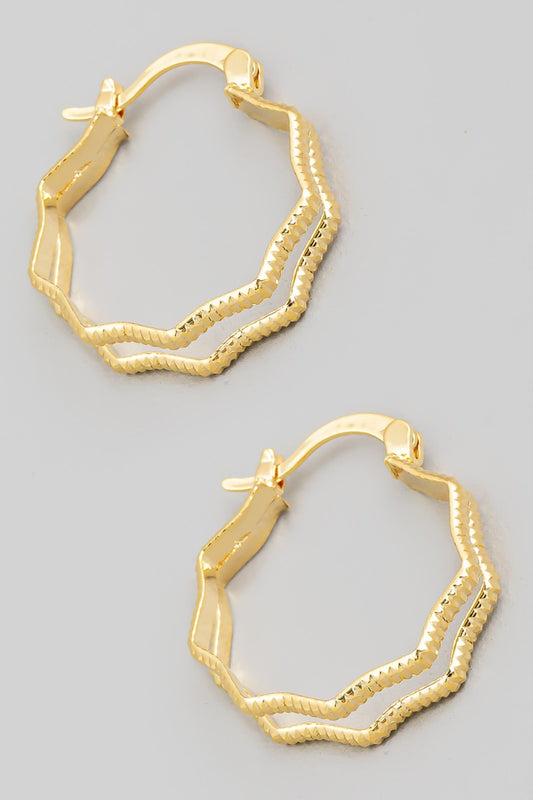 Fame Double Wavy Pincatch Hoop Earrings