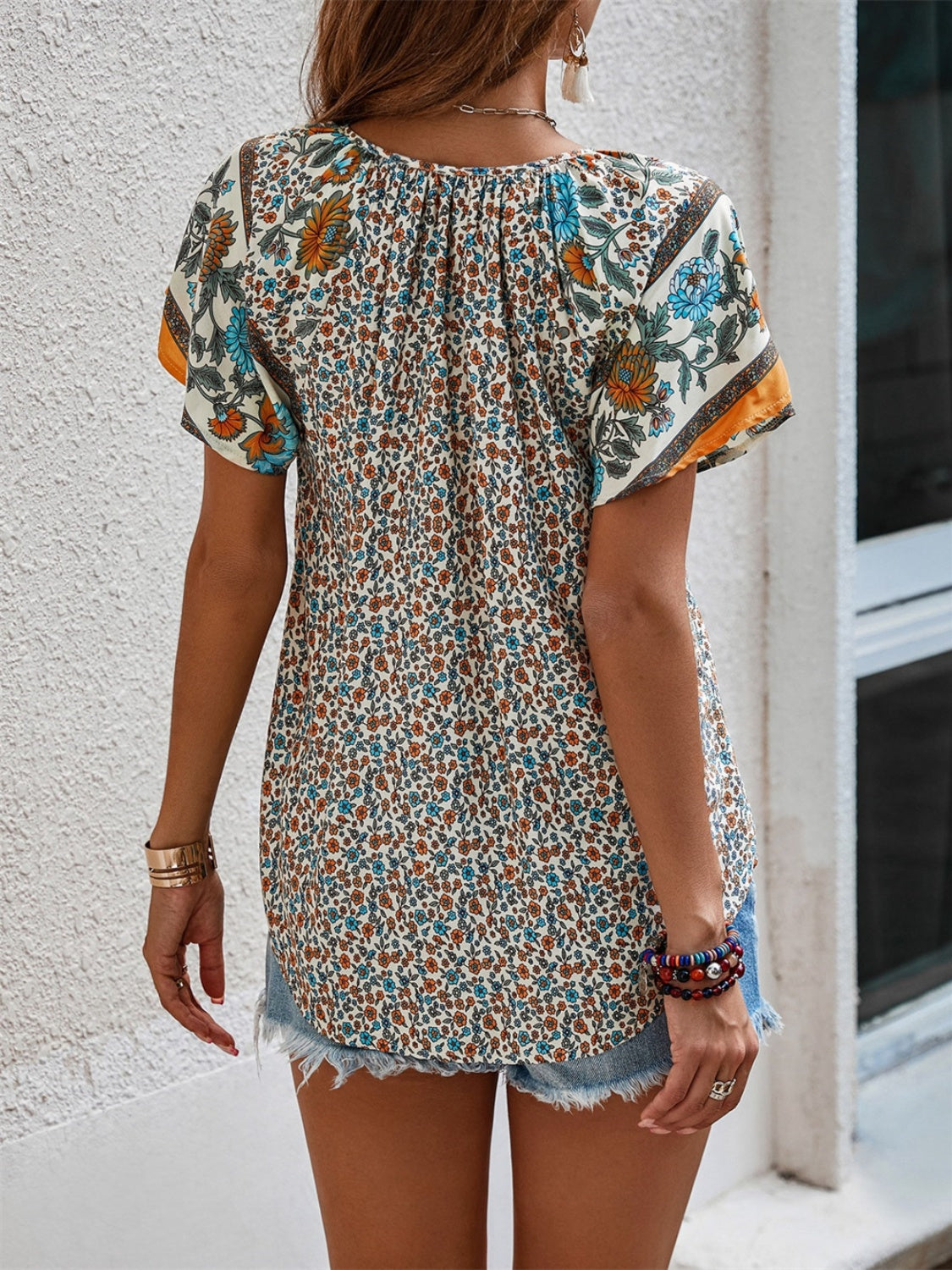 Tied Printed Short Sleeve Blouse