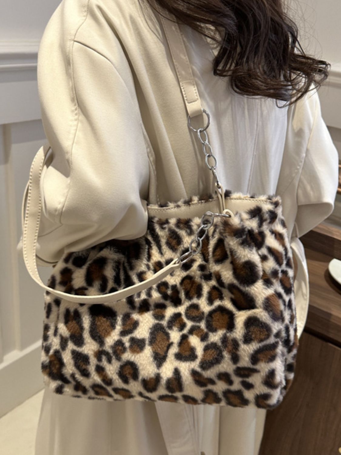 Faux Fur Leopard Shoulder Bag