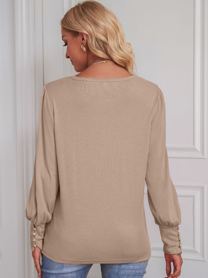 Round Neck Lantern Sleeve Blouse