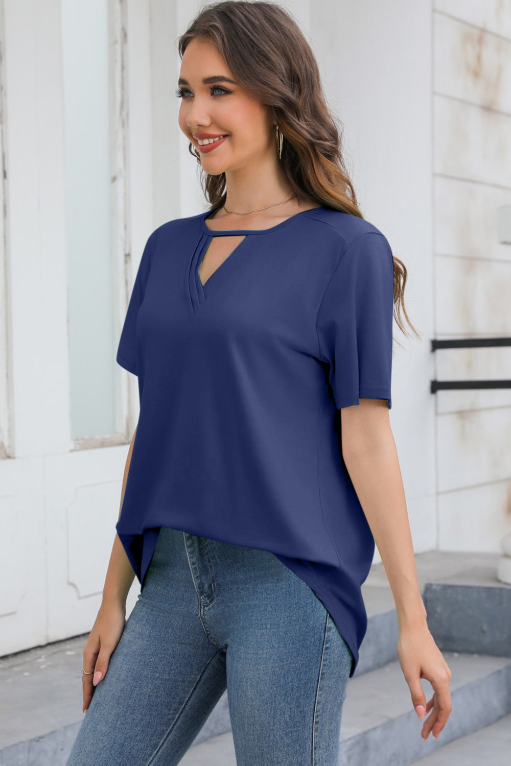 Cutout V-Neck Short Sleeve T-Shirt