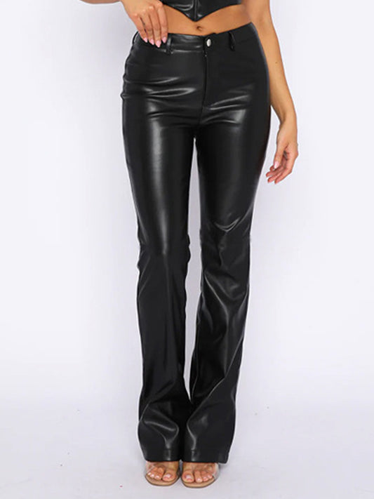 PU Leather High Waist Straight Pants