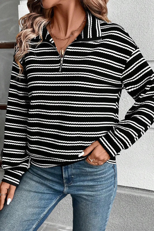 Striped Half Zip Long Sleeve Top