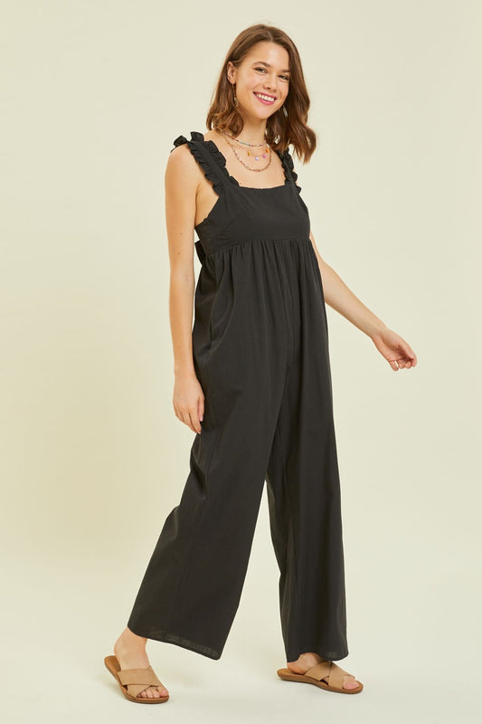 HEYSON Jumpsuit mit weitem Bein und Rüschen an den Trägern hinten und Bindeband in voller Größe