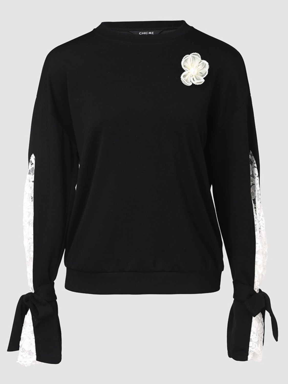 Lace Detail Tied Cuff Long Sleeve Sweatshirt