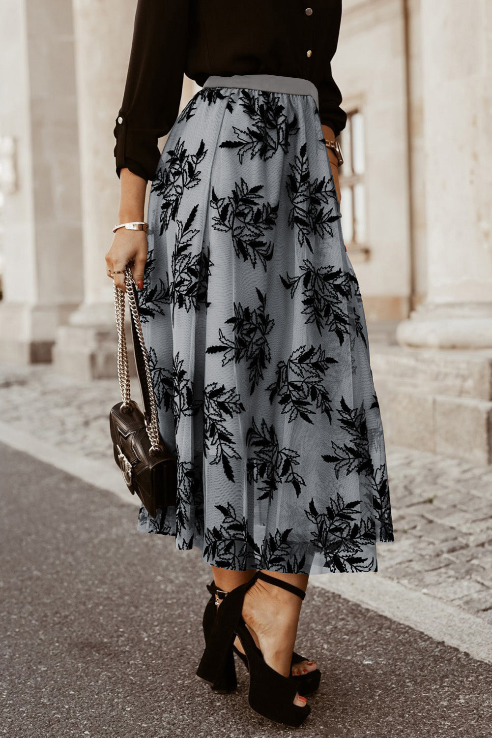 Embroidered High Waist Maxi Skirt