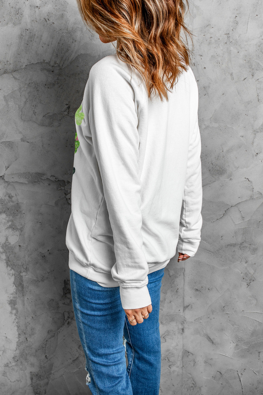 Lucky Clover Round Neck Dropped Shoulder Sweatshirt