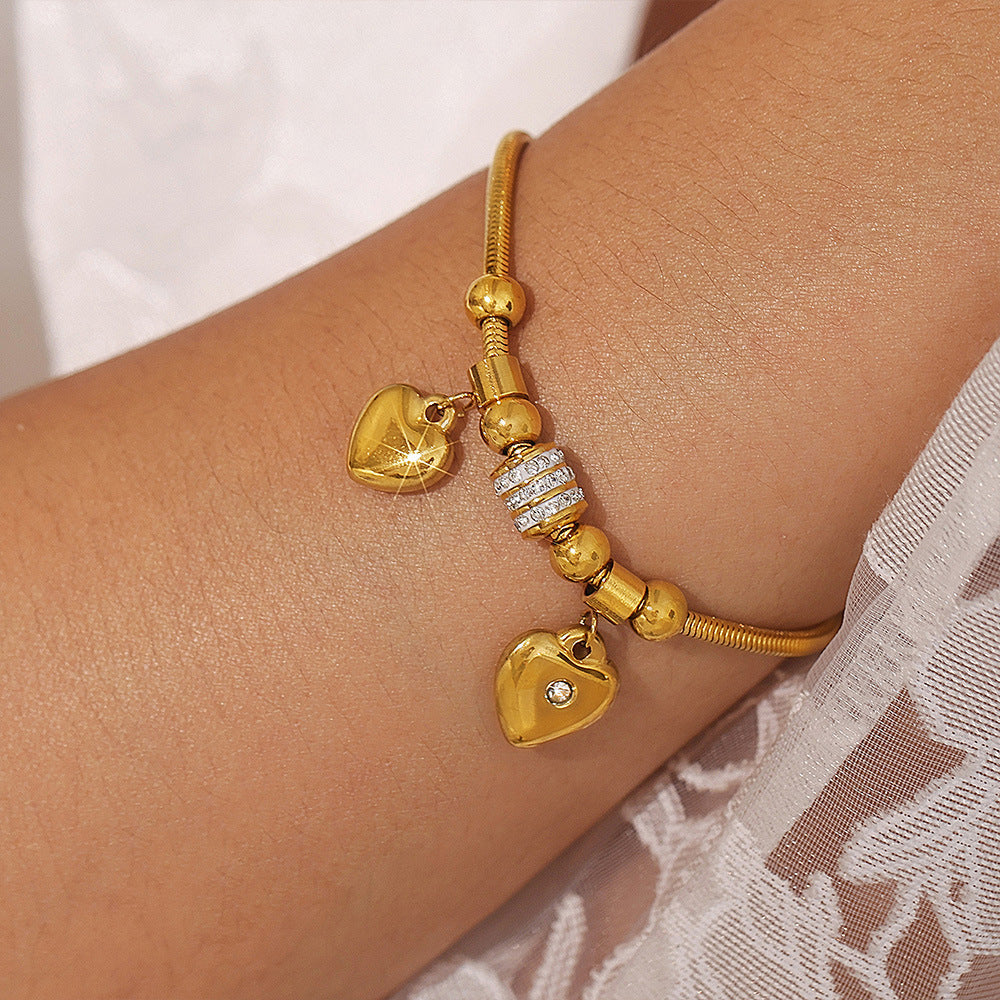 18K Gold-Plated Rhinestone Heart Charm Bracelet