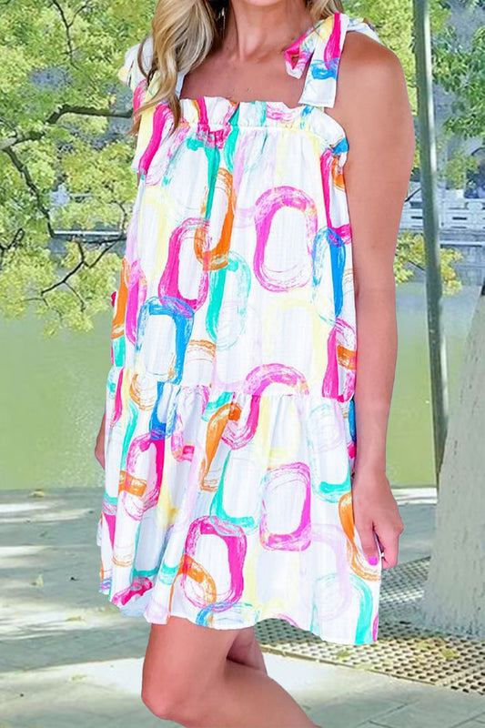 Ärmelloses Minikleid mit Bindeband und Print