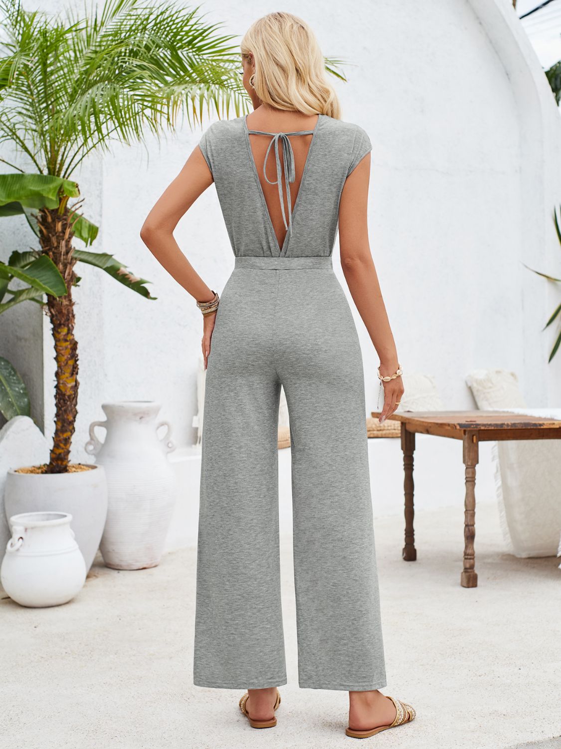 Twisted Round Neck Cap Sleeve Jumpsuit