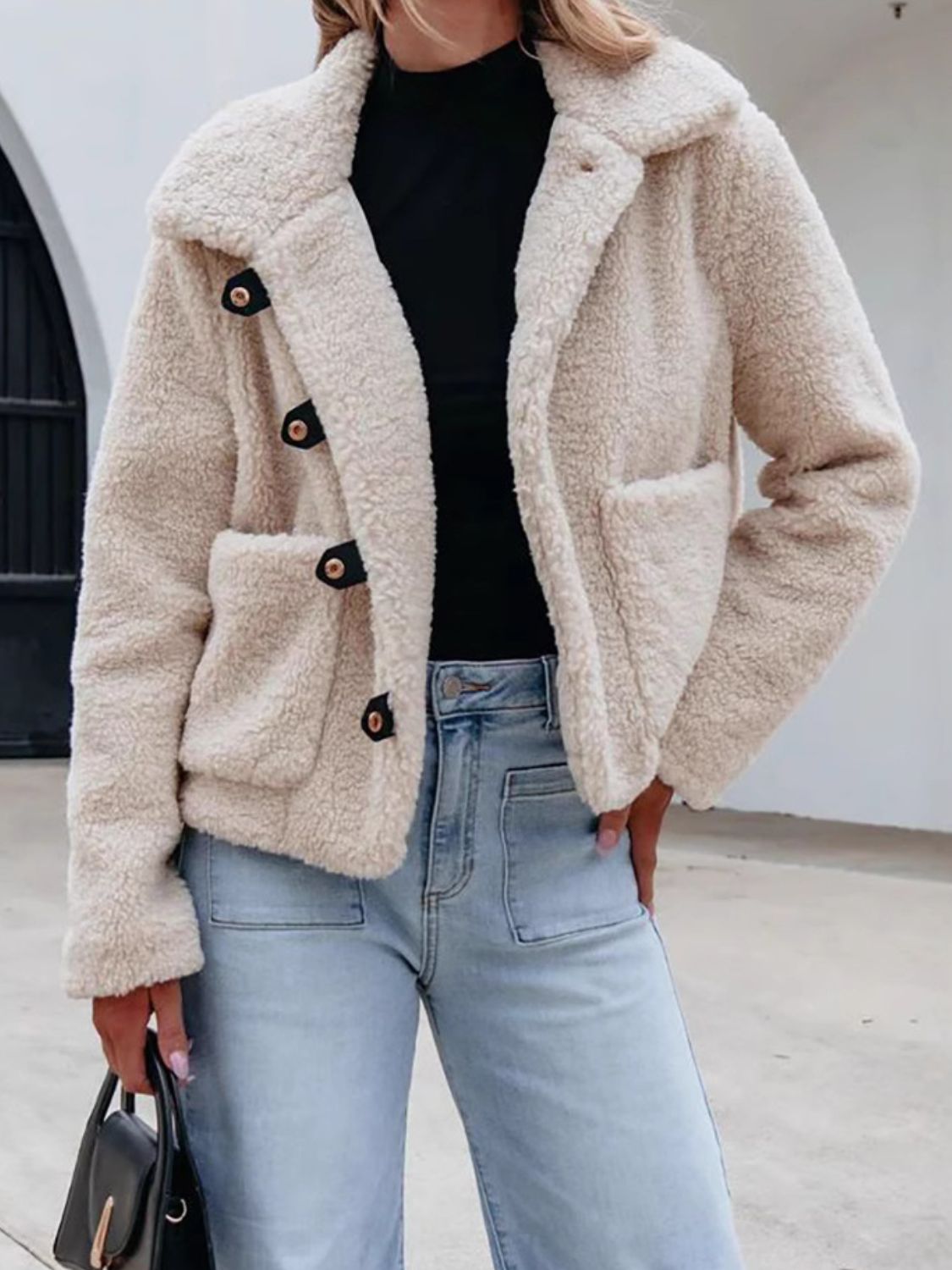 Snap Down Long Sleeve Fuzzy Jacket