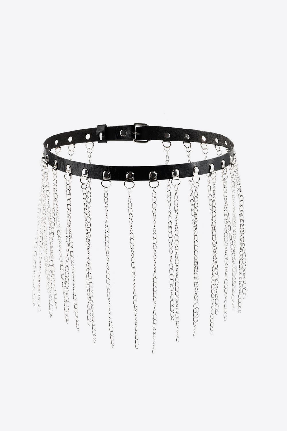 Fringed Chain PU Leather Belt