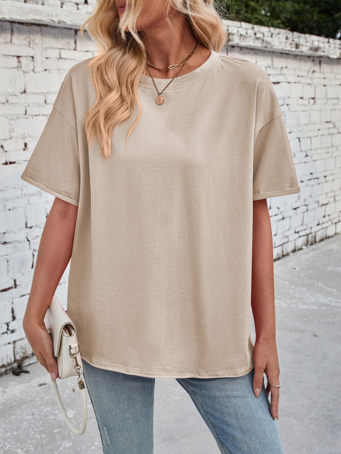 Lovelet Exposed Seam Round Neck Half Sleeve T-Shirt