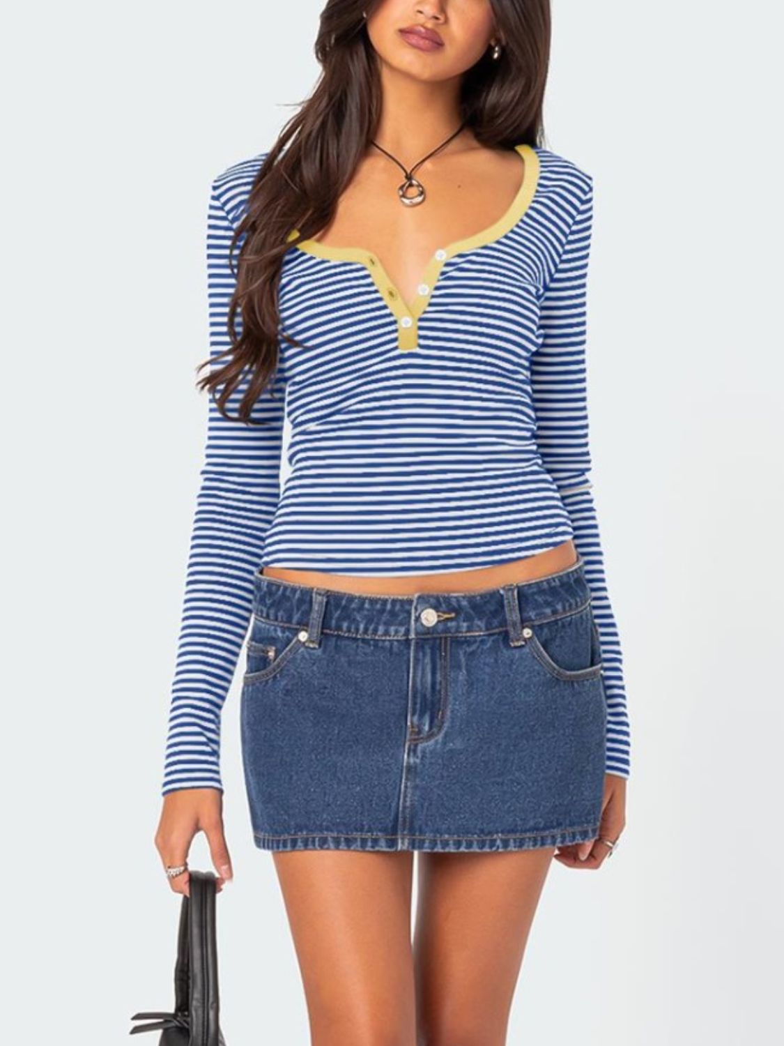 Buttoned Striped Long Sleeve T-Shirt