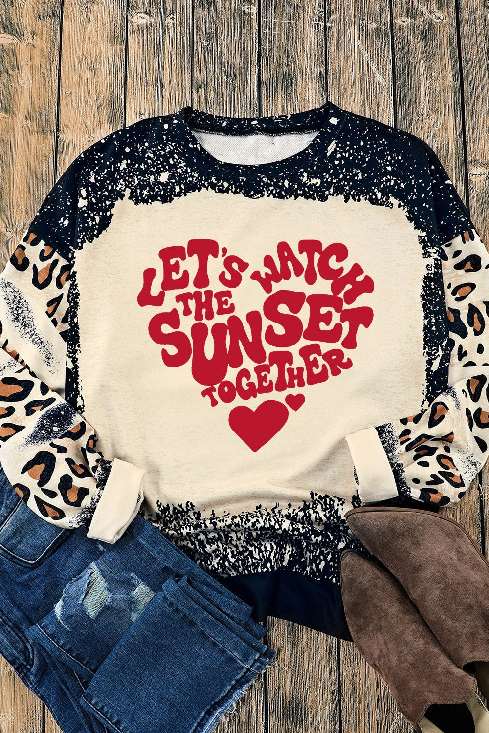 LET'S WATCH THE SUNSET TOGETHER Leopard Round Neck Sweatshirt