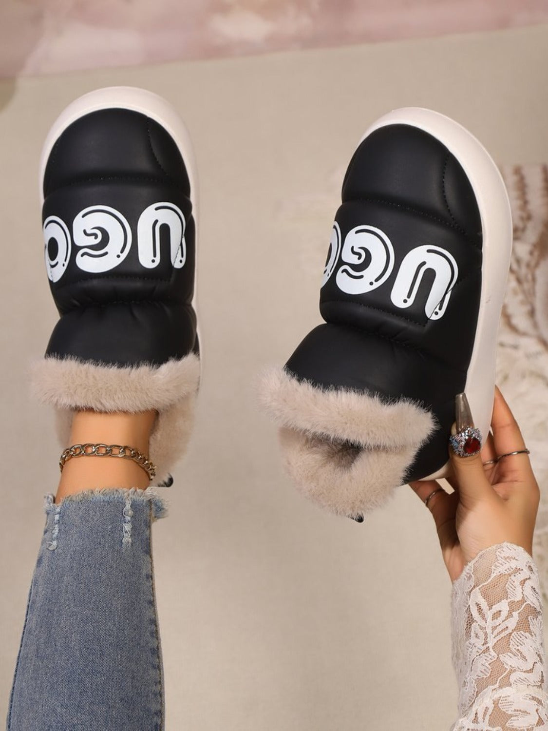 Letter Thermal Platform Slip-On Boots