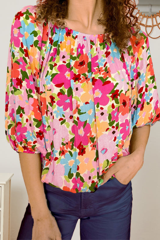 Printed Round Neck Half Sleeve Blouse