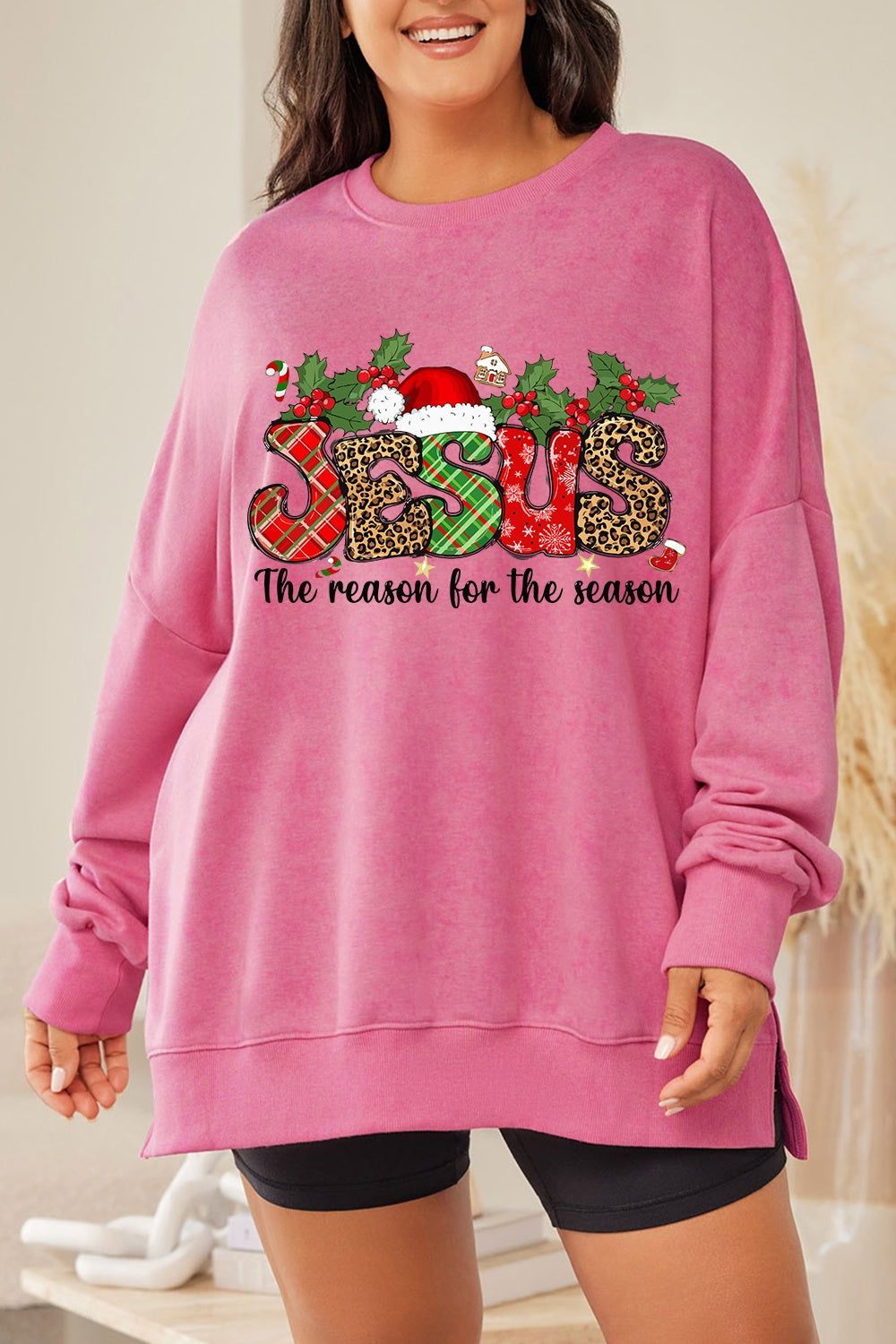 Plus Size JESUS THE REASON FOR THE SEASON Round Neck Sweatshirt