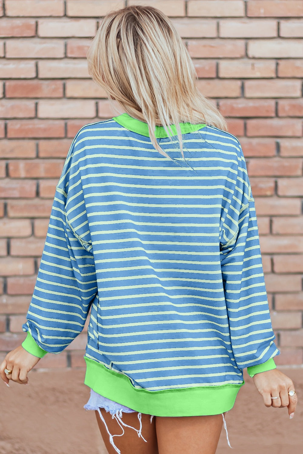 High-Low Striped Long Sleeve Sweatshirt