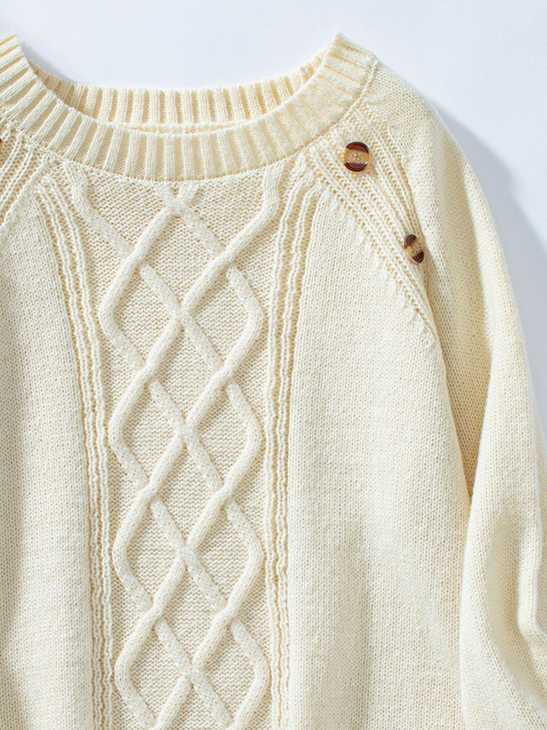 Decorative Button Round Neck Raglan Sleeve Sweater