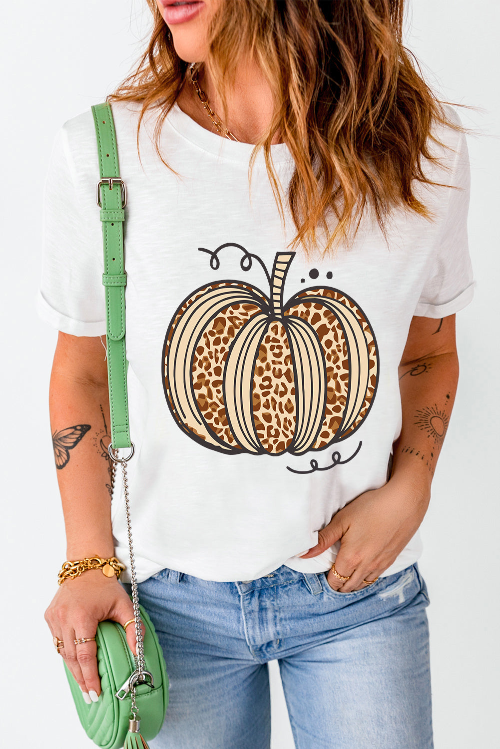 Pumpkin Round Neck Short Sleeve T-Shirt