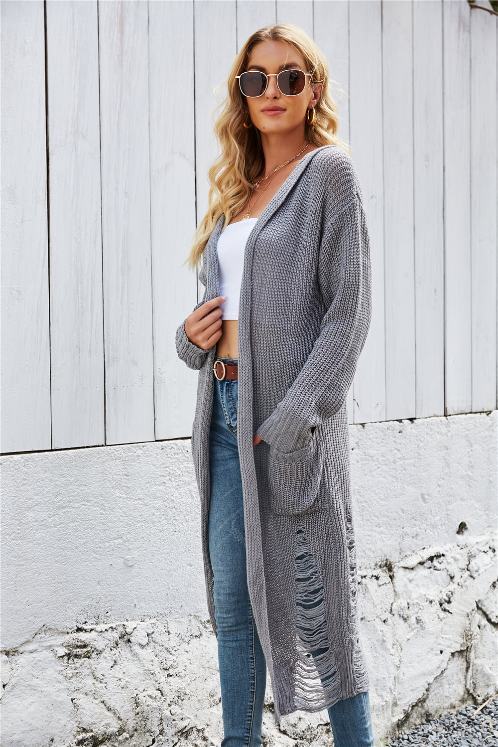 Angel Wings Open Front Long Sleeve Hooded Cardigan